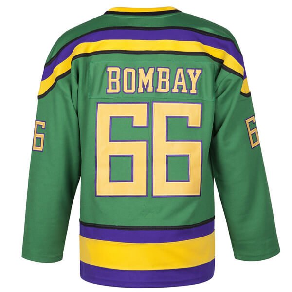 mens Gordon Bombay #66 green Mighty Ducks Ice Hockey Jersey back