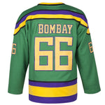 green mighty ducks bombay jersey - number 66 - stitched tracking twill - back view