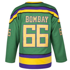 green mighty ducks bombay jersey - number 66 - stitched tracking twill - back view