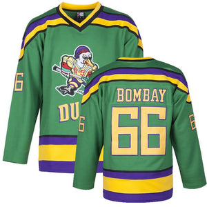 green mighty ducks bombay jersey - number 66 - stitched tracking twill - front & back view