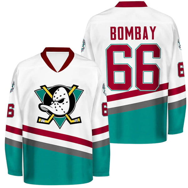 coach gordon bombay 66 mighty ducks d2 white hockey jersey