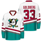 white mighty ducks goldberg jersey - number 33 - stitched tracking twill - front view