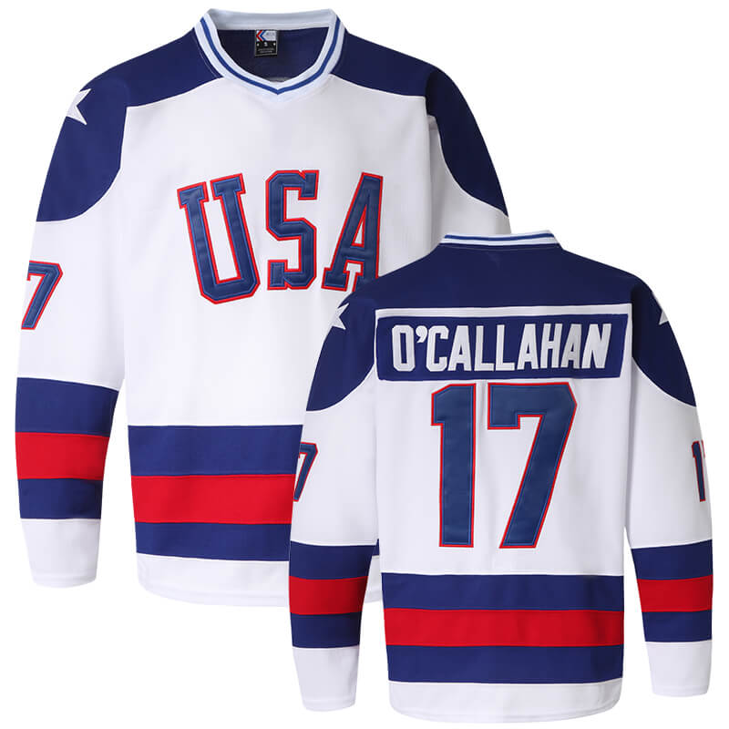  1980 Miracle On Ice Team Hockey Jersey 17 Jack O'Callahan 30  Jim Craig #21 Mike Eruzione Stitched Ice Hockey Jerseys (#17Blue, Small) :  Clothing, Shoes & Jewelry