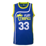 flint tropics blue semi pro basketball uniform for men and women front thumbnail
