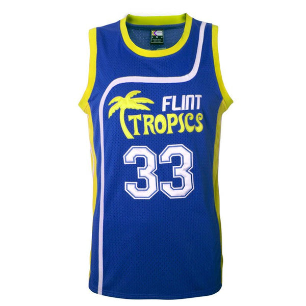 flint tropics blue semi pro basketball uniform for men and women front