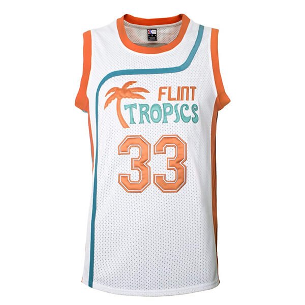 jackie moon number 33 white flint tropics basketball jersey from movie semi pro