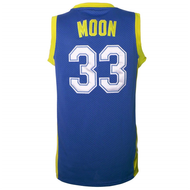 Jackie Moon #33 Flint Tropics Blue Basketball Jersey - Back View with Stitched Details