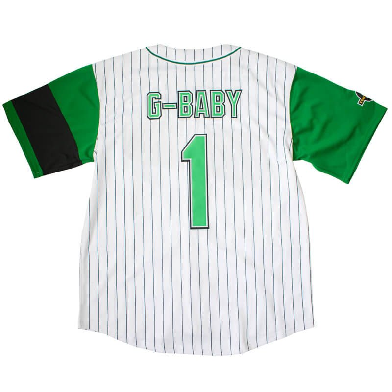G-Baby #1 Kekambas Jersey - Back View with Stitched Number 1 and Green Piping