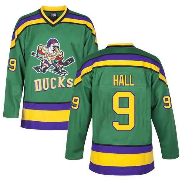 Throwback Mighty Ducks Jesse Hall #9 Hockey Jersey Top Sewn Green Custom  Names