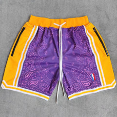 LAL Printed Streetwear Basketball Shorts with Zipper Pockets Jersey One