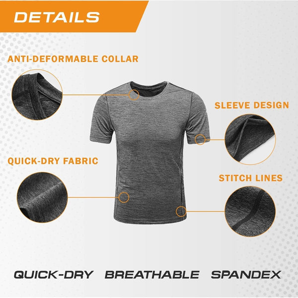 Mens Quick Dry T-Shirts, Moisture Wicking Athletic Gym Workout Short Sleeve Crew-Neck Tee Jersey One