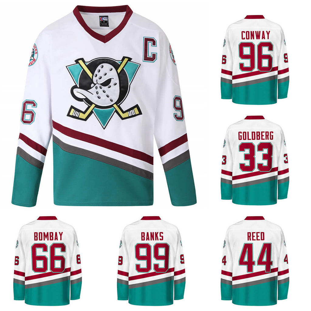 Mighty Ducks White Movie Hockey Jerseys - Team Collection with #99 #96 #44 #33 #66
