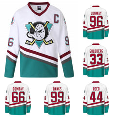 Mighty Ducks White Movie Hockey Jerseys - Team Collection with #99 #96 #44 #33 #66