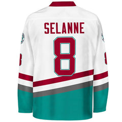 Selanne #8 Mighty Ducks White Hockey Jersey - Back View Stitched