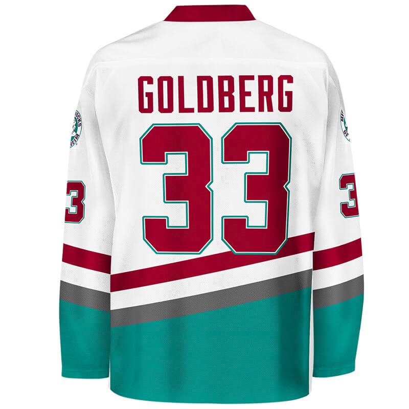 Greg Goldberg #33 Mighty Ducks White Hockey Jersey - Back View Stitched