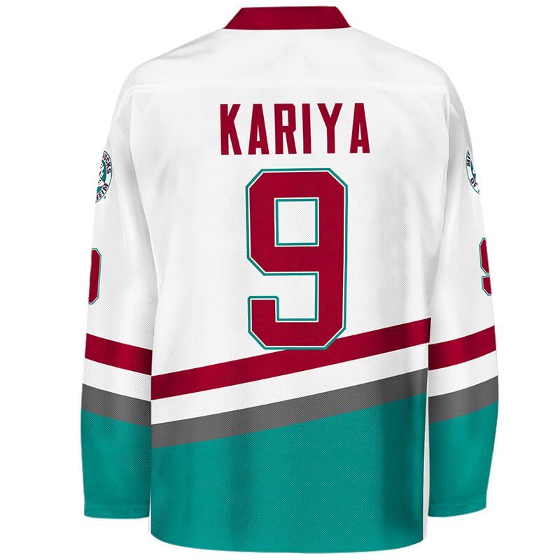 Kariya #9 Mighty Ducks White Hockey Jersey - Back View Stitched