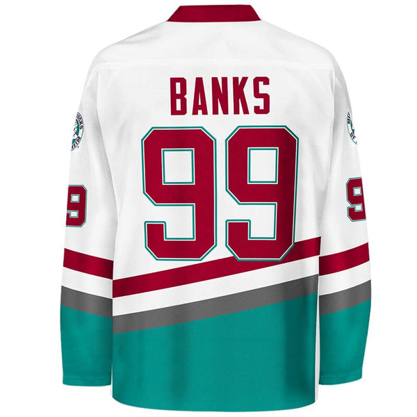 adam banks #99 mighty ducks d2 white movie hockey jersey for men back