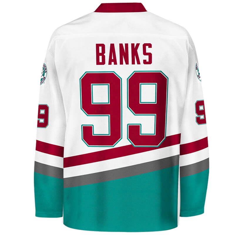 Adam Banks #99 Mighty Ducks White Hockey Jersey - Back View Stitched