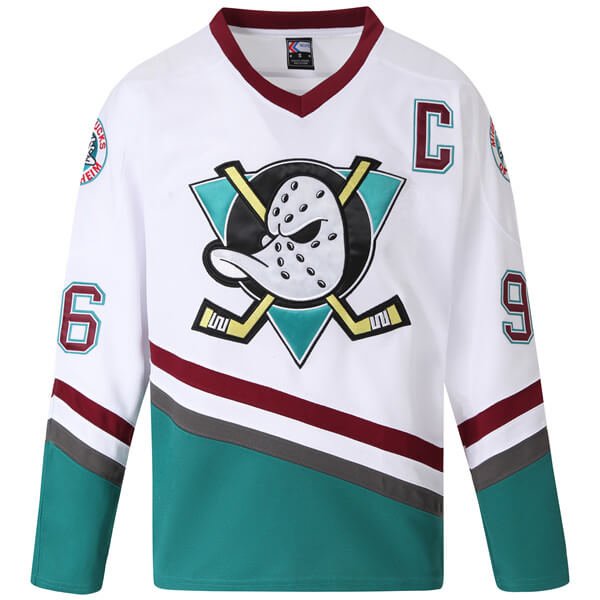 charlie conway 96 mighty ducks d2  white hockey jersey for men front