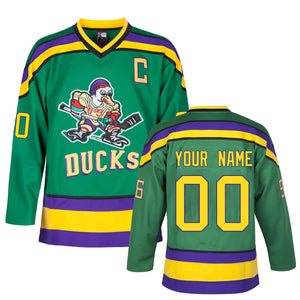 mens green Custom Mighty Ducks Jersey, with name and number option