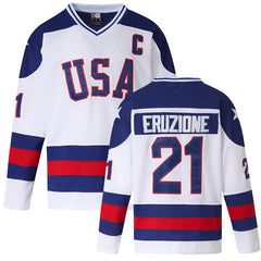 Mike Eruzione #21 USA 1980 Miracle on Ice Blue Jersey - Front and Back View