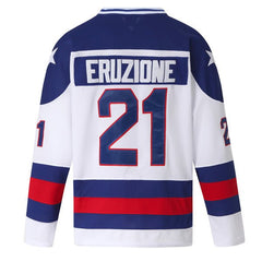 Mike Eruzione #21 USA 1980 Blue Jersey - Back View with Stitched Name and Numbers