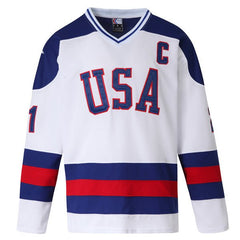 Mike Eruzione #21 USA 1980 Miracle on Ice Blue Hockey Jersey - Front View