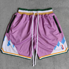 Mountain Printed Streetwear Basketball Shorts with Zipper Pockets Jersey One