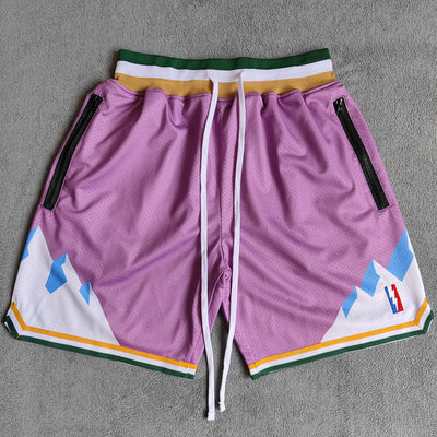 Mountain Printed Streetwear Basketball Shorts with Zipper Pockets