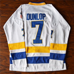 Charlestown Chiefs Reggie Dunlop Jersey - White, yellow and blue - Hockey Jersey from Movie Slapshot - stitched tracking twill - back view
