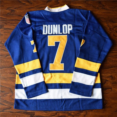 Charlestown Chiefs Reggie Dunlop Jersey - Blue yellow and white - Hockey Jersey from Movie Slapshot - stitched tracking twill - back view