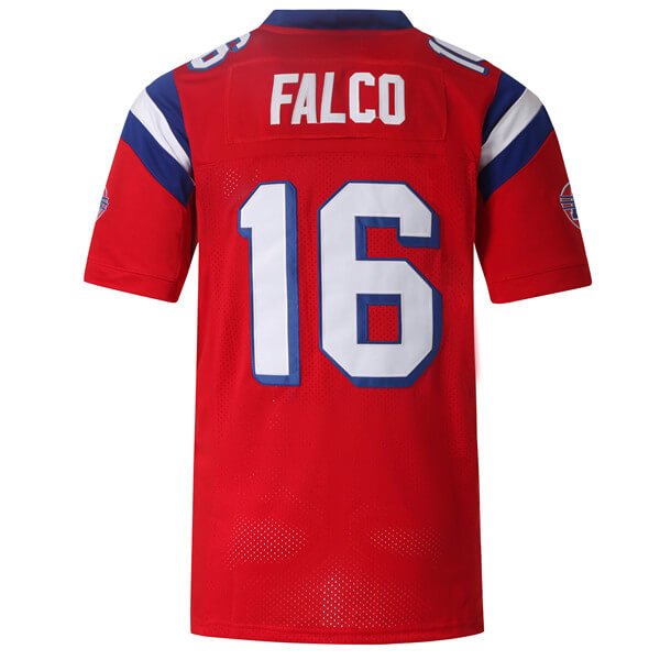 Detailed Front View of Stitched Sentinels Team Logo on Shane Falco Jersey