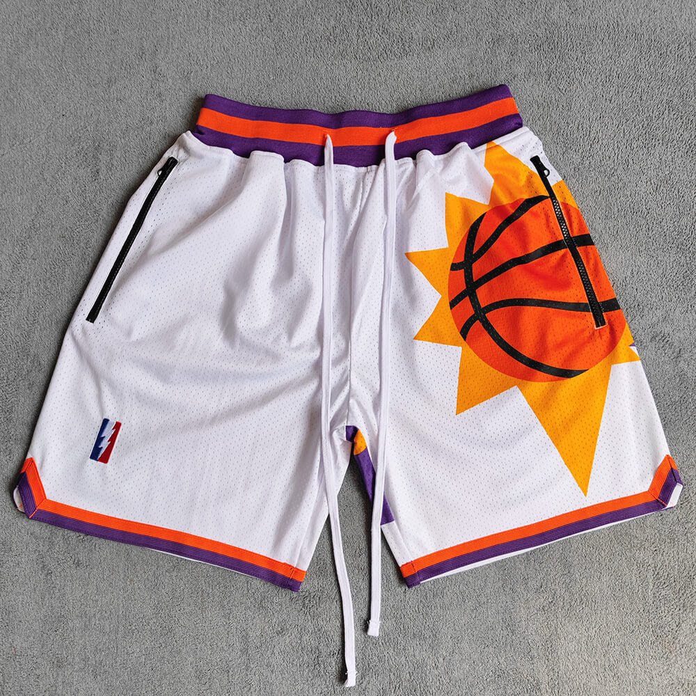 Sun Printed Streetwear Basketball Shorts with Zipper Pockets Jersey One