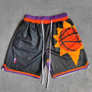 Sun Printed Streetwear Basketball Shorts with Zipper Pockets