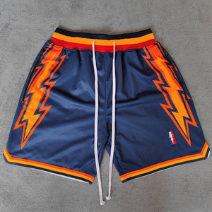 Thunder Printed Streetwear Basketball Shorts with Zipper Pockets