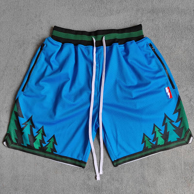 Sun Printed Streetwear Basketball Shorts with Zipper Pockets