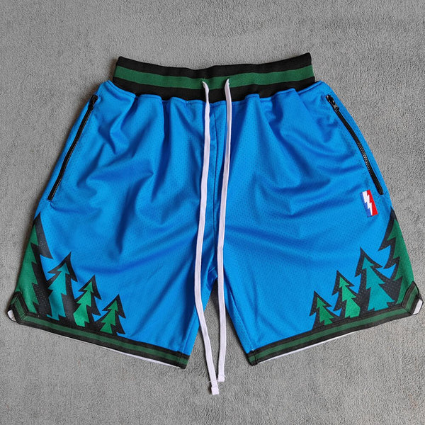 Timber Printed Streetwear Basketball Shorts with Zipper Pockets