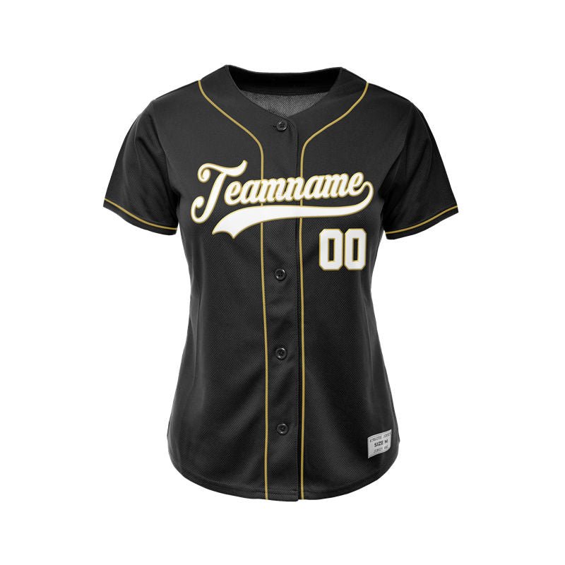 Women's Custom Black Button Down Baseball Jersey