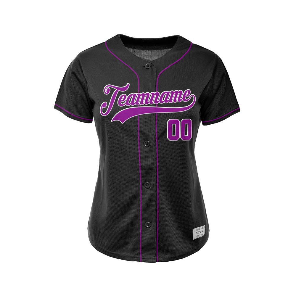 Women's Custom Black Button Down Baseball Jersey
