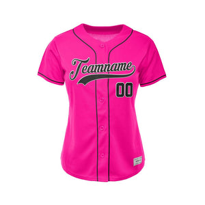 Women Custom Baseball Jersey Deep Pink Black Design