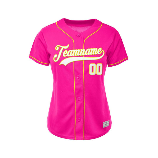 Women&#39;s Custom Deep Pink Button Down Baseball Jersey