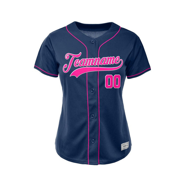 Women Custom Baseball Jersey Navy Deep Pink Design Jersey One