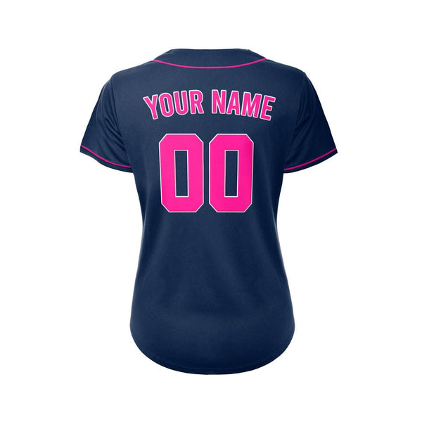 Women Custom Baseball Jersey Navy Deep Pink Design Jersey One