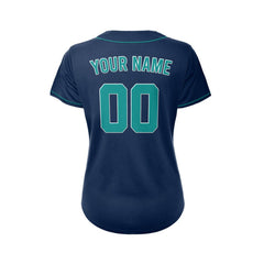 Women's Custom Navy Button Down Baseball Jersey