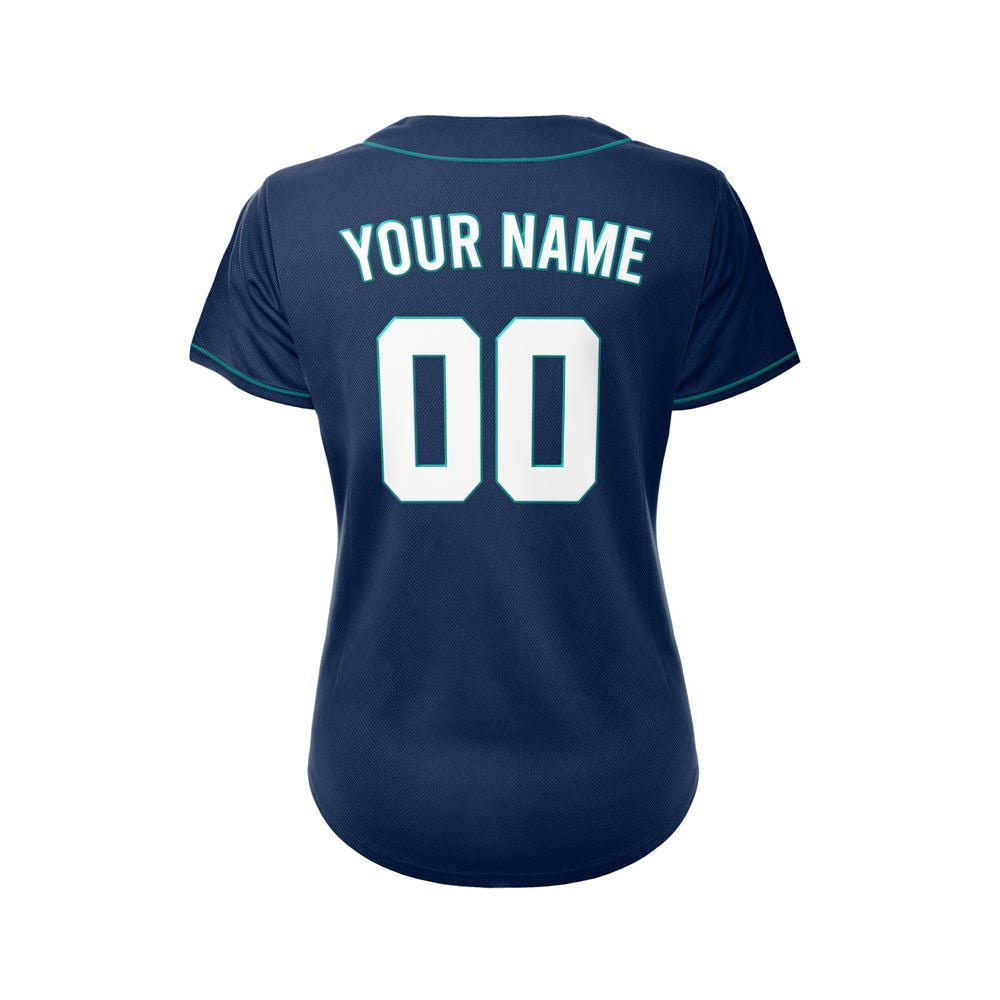 Women's Custom Navy Button Down Baseball Jersey