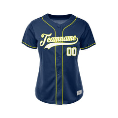 Women's Custom Navy Button Down Baseball Jersey