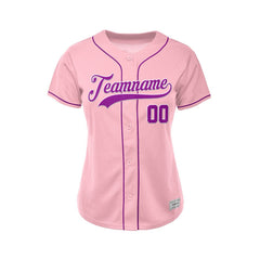 Women's Custom Pink Button Down Baseball Jersey