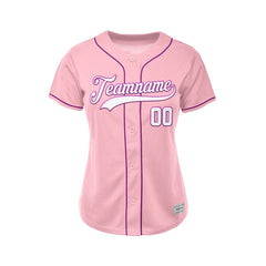 Women's Custom Pink Button Down Baseball Jersey