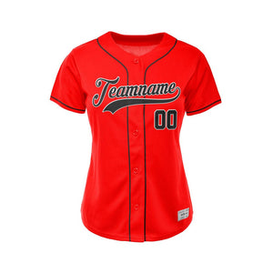 Women Custom Baseball Jersey Red Black Design