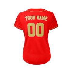 Women's Custom Red Button Down Baseball Jersey